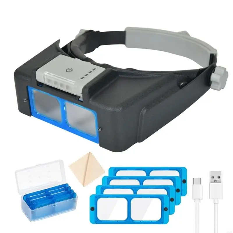 

Adjustable Headband Magnifiers with LED Lighting Magnification Headsets ABS for Detailed Work & Electronics Repair M68E
