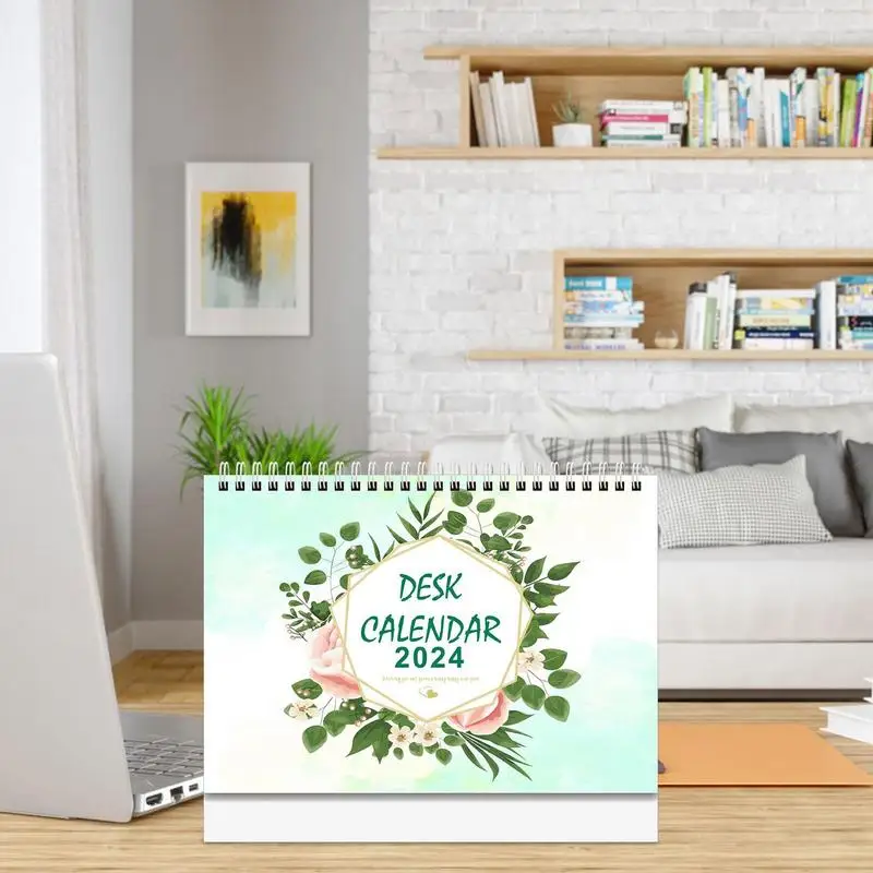 Calendário de Mesa de Papel Perfurado, Acessórios Estéticos, 2 em 1, 2024, janeiro de 2024, dezembro de 2024
