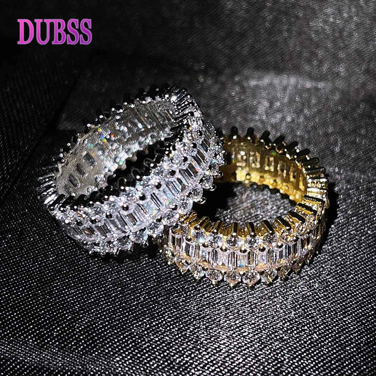 

Dubss Men Rings Real Copper Material Charm Gold Color AAAAA Cubic Zircon Iced Out Hip Hop Jewelry