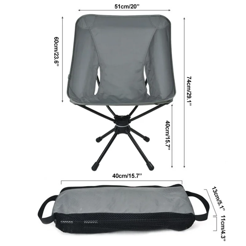 Swivel Detachable Chairs Camping Folding Chair Outdoor Backpacking Lightweight Seat with Carry Bag for Fishing Hiking