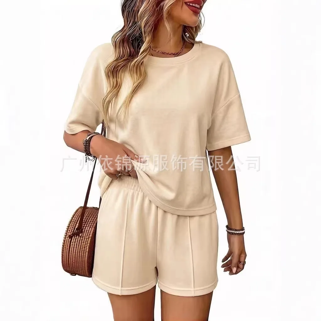 2026 New Women 2 Piece V Neck Matching Lounge Sets Clothing Cap Sleeve Shirt And Shorts