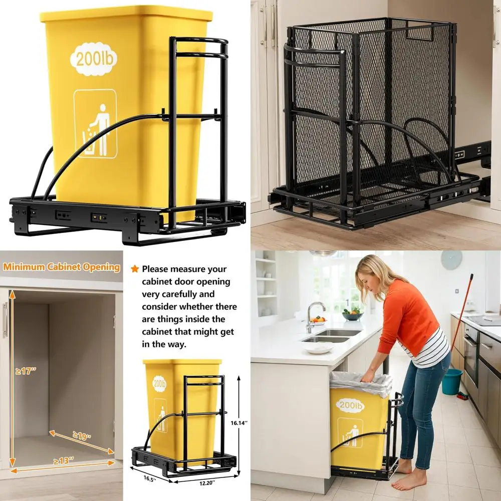 

Heavy-Duty 7-13 Gallon Pull Out Trash Can, Under Cabinet Garbage Bin, 50Qt Slide Out Waste Container for 13 Width Sink Area
