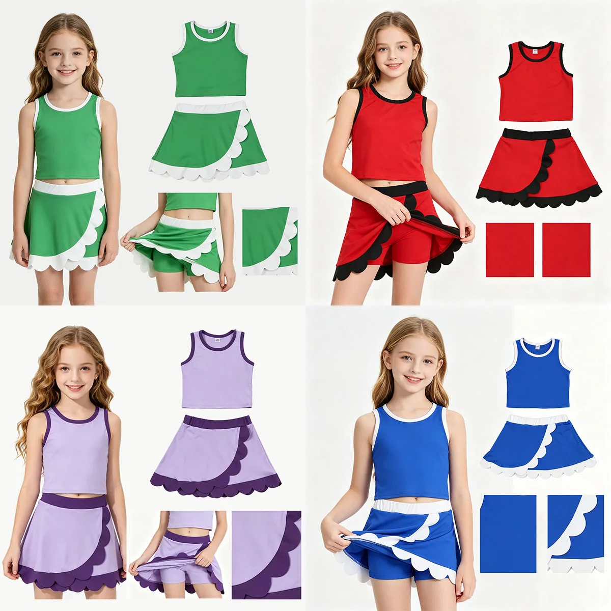 Baby Girl Clothes Kids Set Sleeveless Vest Cute Comfy Scallop Skirt Shorts Yoga Active Princess Dress Girls 2pcs Set Mother Kids