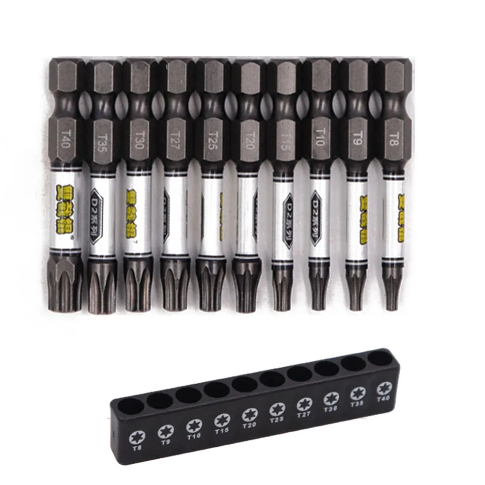 10x 1/4inch Screwdriver Bit Set Magnetic Cross Hexagonal Trox Head Electric Screwdriver Bits With 10 Holes Bit Holder Hand Tools
