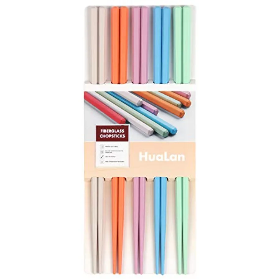 Fiberglass Chopsticks, Dishwasher Safe Chopstick, Reusable Non-slip Chop Sticks, 9 1/2 Inch, 5 Pairs