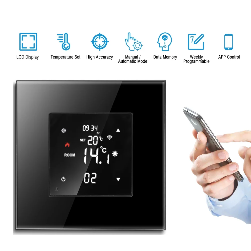 Termostato de pantalla táctil con WiFi, controlador remoto inteligente para calefacción eléctrica de suelo, Caldera de agua/Gas, pantalla LCD de