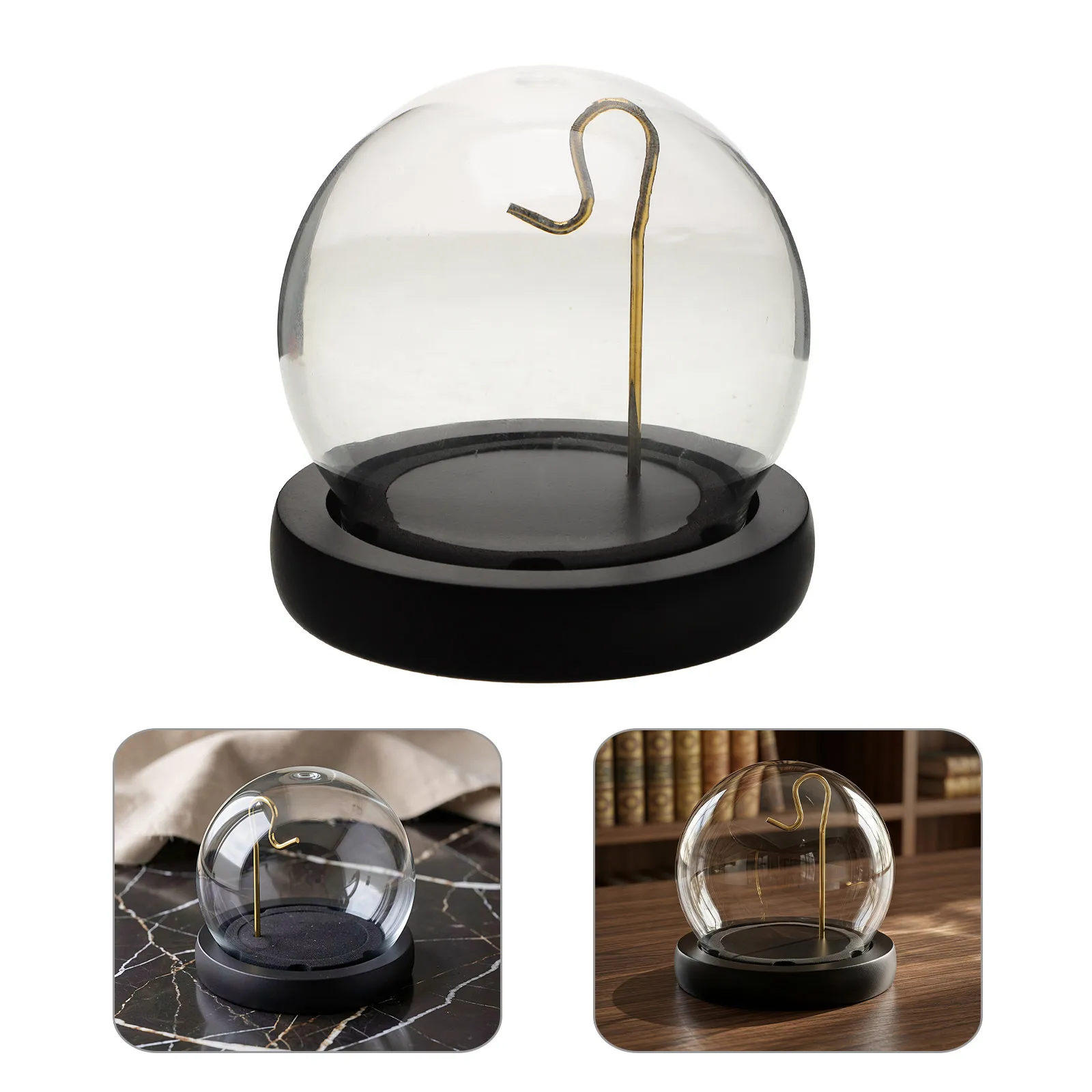Pocket Watch Glass Dome Display Case 3 X 4 Clear Dome Cloche Hanging Hook Wood Base Dustproof Display Stand Holder
