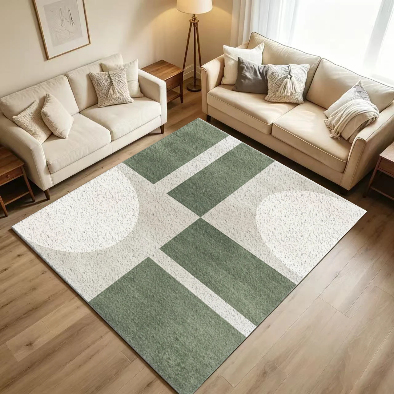 Sage Green Beige Arch Block Geometric Carpet Flooring Boho Minimalist Large Area Rug for Apartment Home Decoration