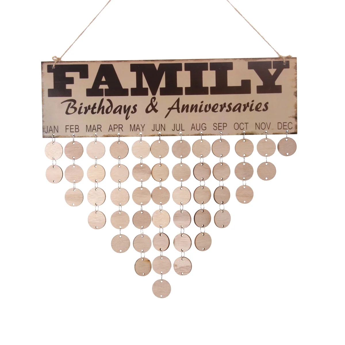 

Доска для семейных дней и юбилеев, деревянный настенный календарь, красочная табличка, 1 табличка, 1 веревка, 50 круглых дисков, напоминание, декор