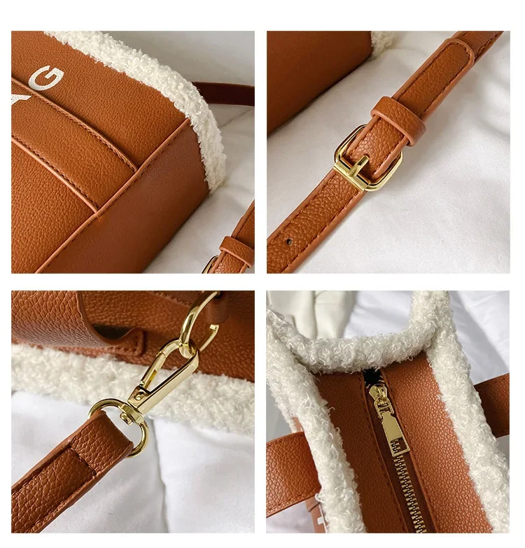 Torebka damska zimowa designerska wełna jagnięca PU modna, z napisami torebki damskie luksusowe torby na ramię Crossbody torebki