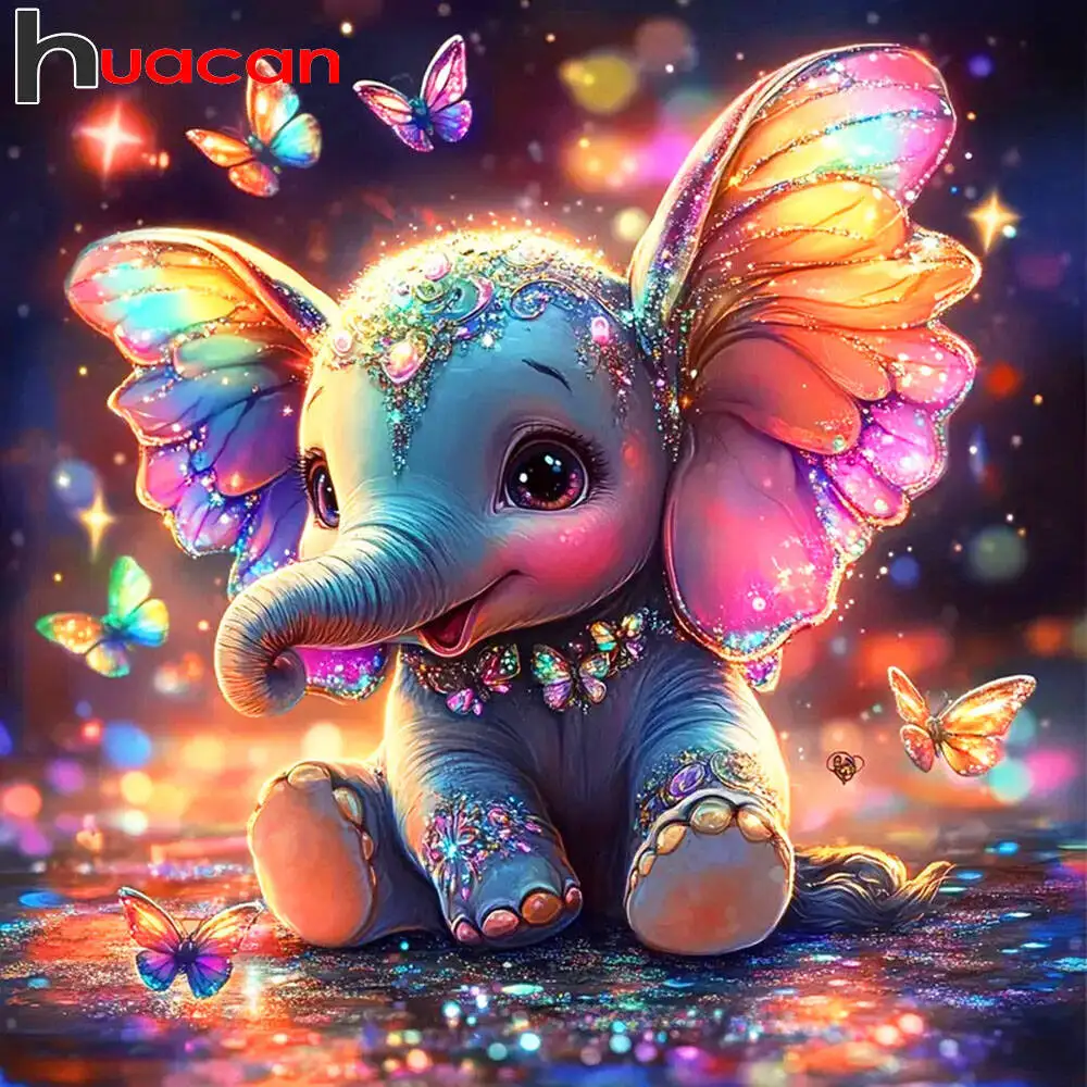 Huacan Diamond Painting Elephant Butterfly Diamond Mosaic Animal New Collection 2025