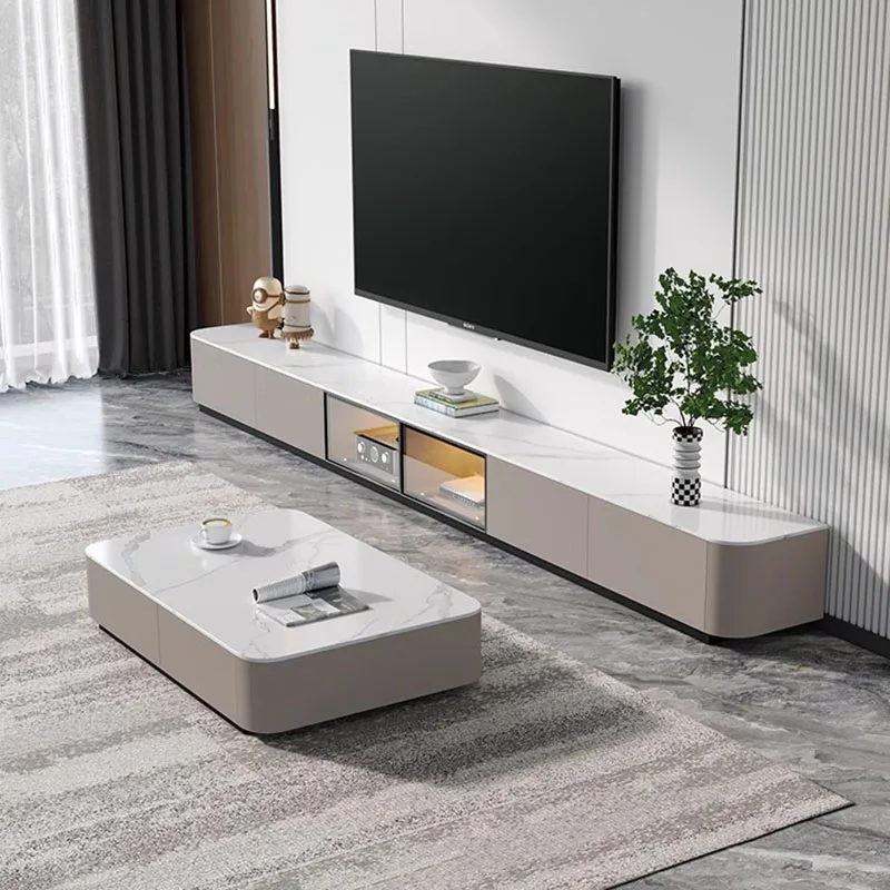 

White Display Tv Table Cabinets Modern Luxury Salon Entertainment Wood Tv Stands Universal Muebles Para Tv Trendy Furniture