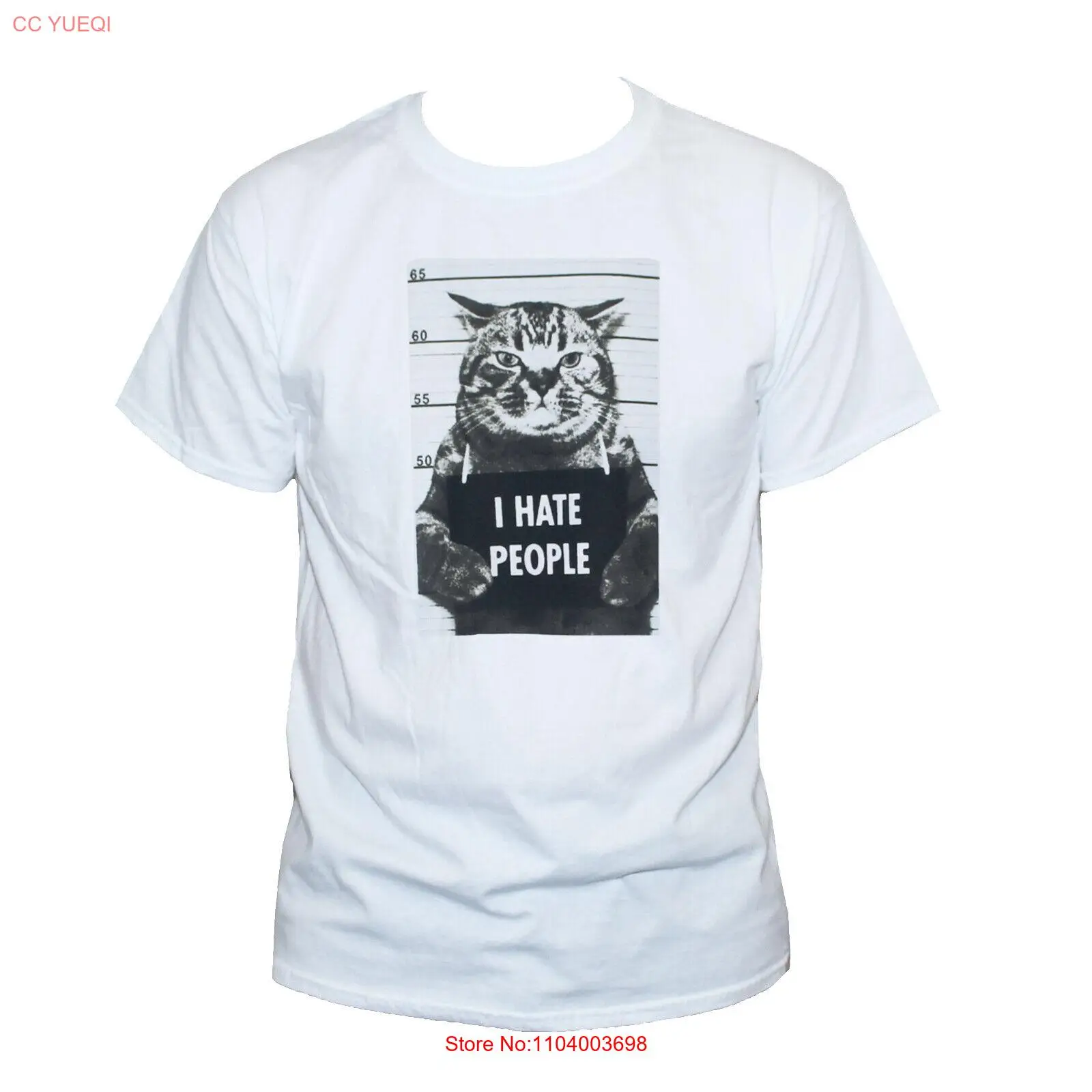 FUNNY CAT I HATE PEOPLE T SHIRT Criminal Mugshot Punk Unisex Men Women