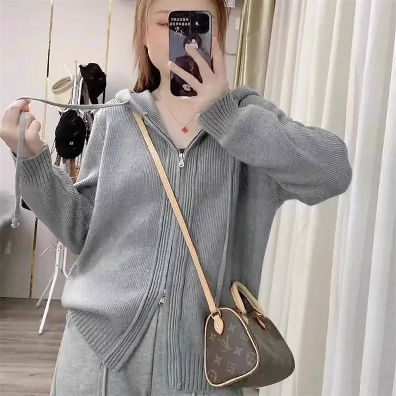 Осенне-зимний женский вязаный свитер с капюшоном премиум-класса, длинный кардиган без катышков, пальто обычной длины, повседневный Sle