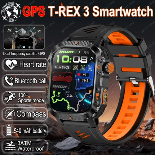 Imagen 1 del producto 2026 nuevo reloj inteligente con posición GPS de grado militar para hombres 3ATM brújula impermeable 540mAh llamada Bluetooth 100 + T-REX 3 deportivo Smartwatch
