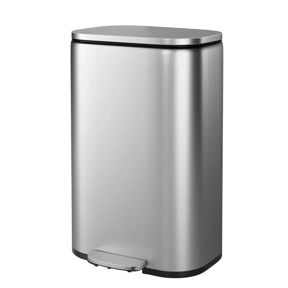 

Stainless steel trash can with silent cover, durable foot pedal and inner bucket, foot pedal trash can (50L, white)