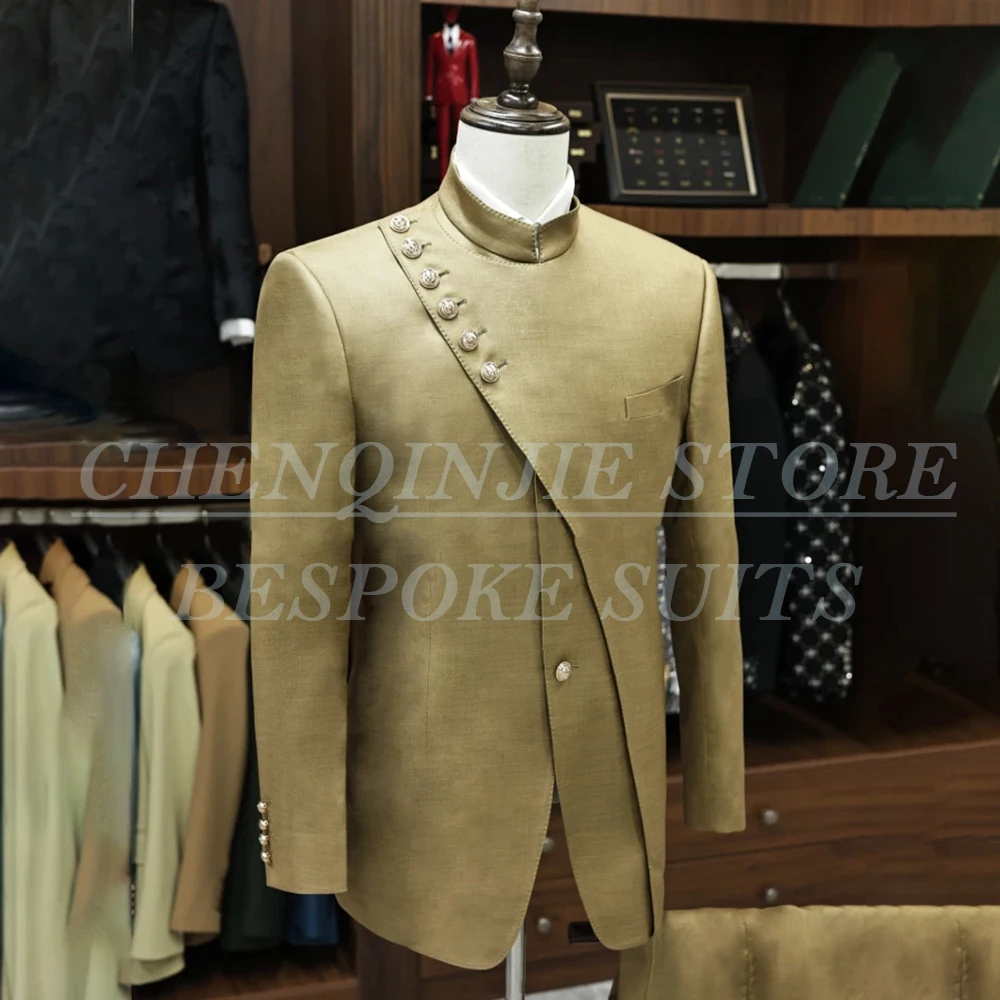 

Мужские костюмы высокого качества, комплект из двух предметов, куртка, брюки, элегантный однобортный костюм с лацканами-стойкой, облегающая мужская одежда, повседневный костюм Homme