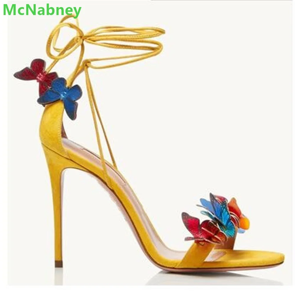 

Butterfly Cross-tied Sexy Sandals Ankle Strap Round Toe Thin High Heel Cover Back Shallow Solid Fashion Summer Shoes For Women