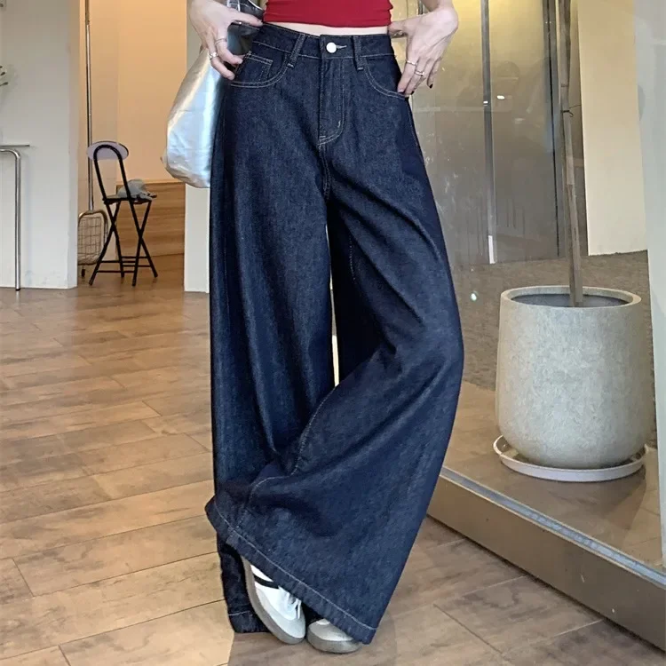 2026 Vintage High Waist Jeans Hong Kong Style Hot Girl Loose Figure Flattering Wide Leg Denim Pants Casual Versatile Trousers