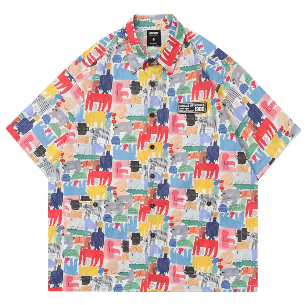 

Full Print Holiday Beach Hawaiian Shirts Men Women Summer Button Up Casual Men's Shirt Couple Clothes Red Yellow