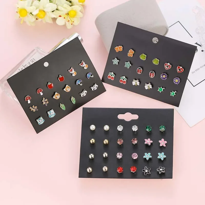 30 Pairs Mixed Color Cute Animal Fruit Flower Earrings Fox Frog Mushroom Daisy Earring Combination Set for Women Girls Jewelry