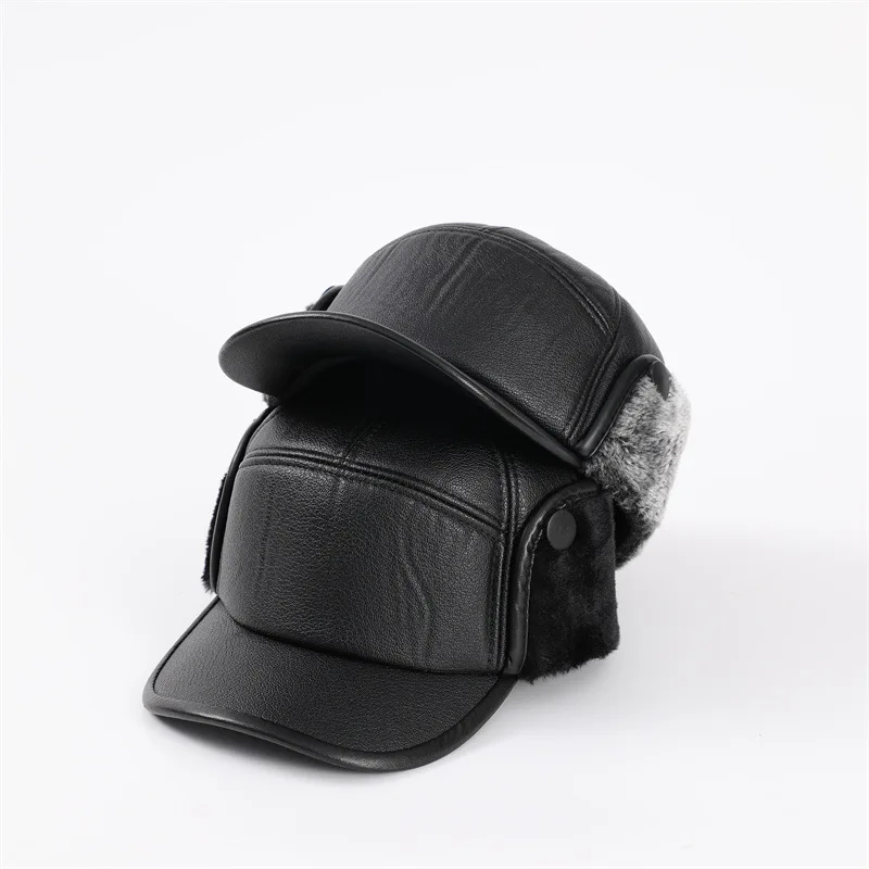 

Winter PU Leather Baseball Cap Men Snapback Autumn Warm Black Caps with Earmuffs Ear Protection Bomber Hats Fishing Warm Hat