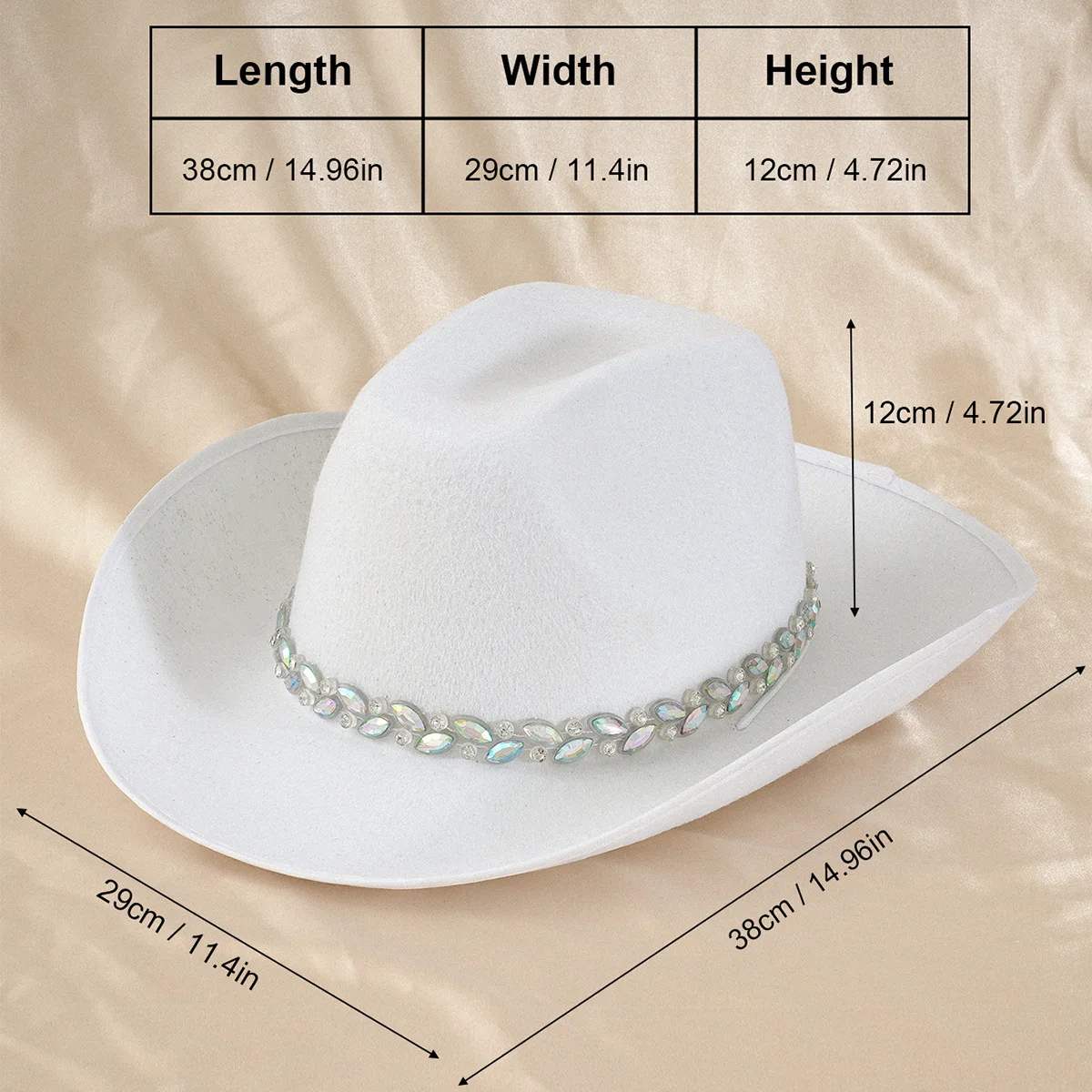 Disco Beach Cowboy Hat Rhinestone Woman for Cowgirl Costume, Top Hats, Rave Festival Accessories view 5