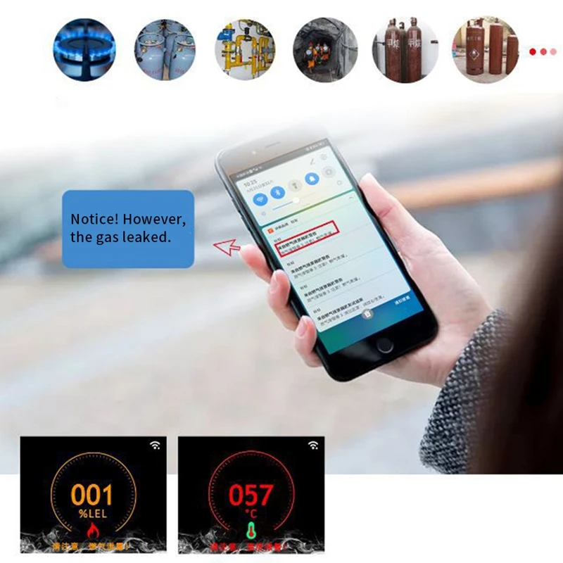 Imagem -02 - Detector de Vazamento de Gás Wifi Sensor de Vazamento de Gás Tela de Exibição Led Alarme de Gás Glp Temperatura