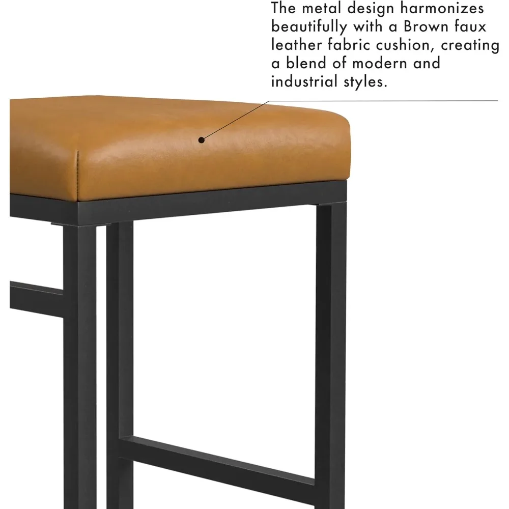Modern 24-Inch Backless Counter Stool | Metal Frame Bar Stools | Faux Leather Kitchen Island Seating for Home Decor
