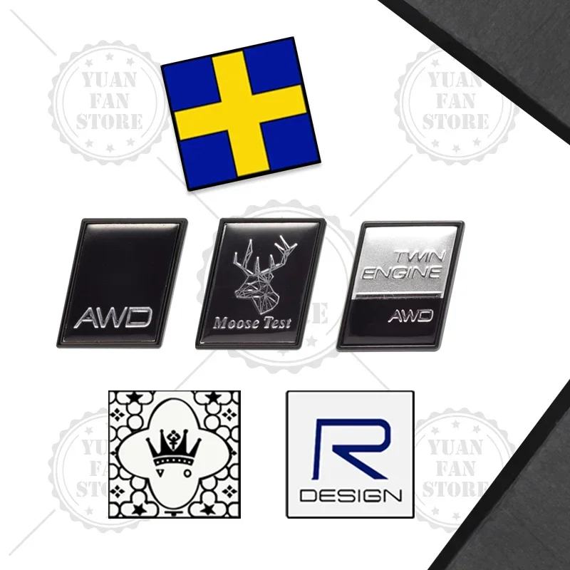 QA Moose Test R Design Sweden Flag Crown Twin Engine AWD Prancing Deer Emblem Car Styling 3D Sticker Metal Logo Badge For Volvo - view 6