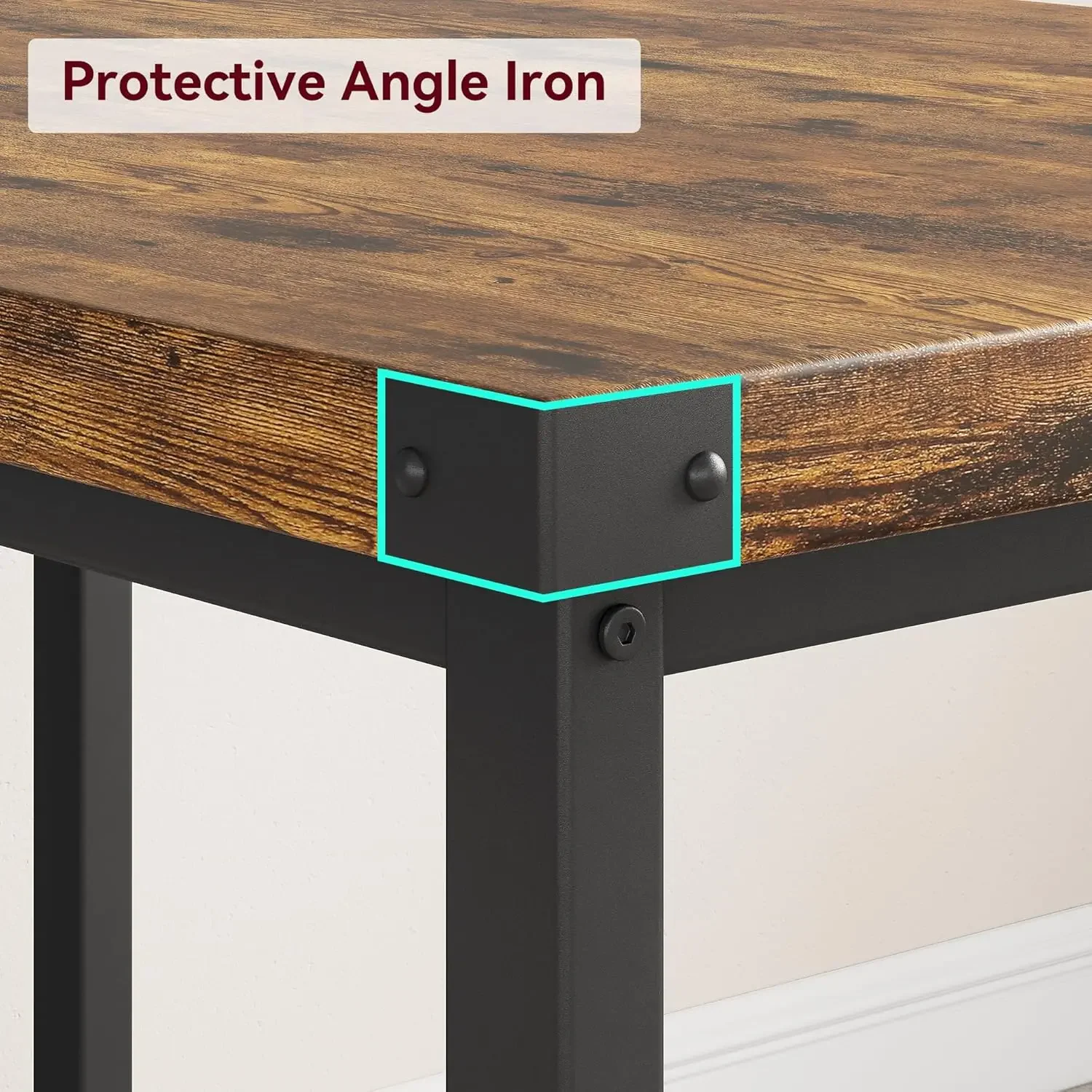 Conjunto de mesa de jantar para 4, mesa de cozinha com bancos, conjunto de mesa de jantar retangular com 2 bancos de madeira de metal