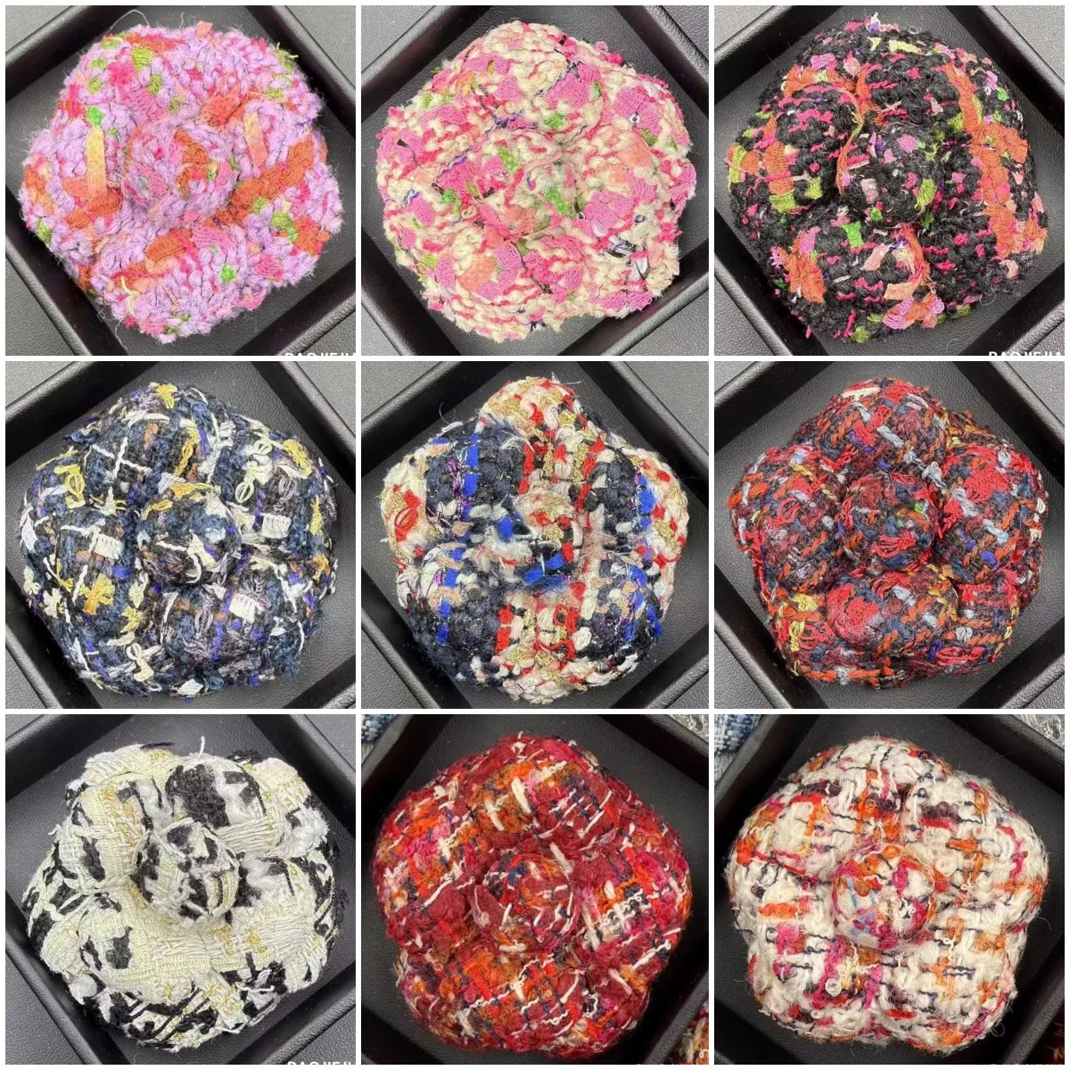 

Women's High-end Luxury Jewelry Accessories Camellia Brooch Fabric Coarse Tweed Pin Retro Fashion Suit Coat with