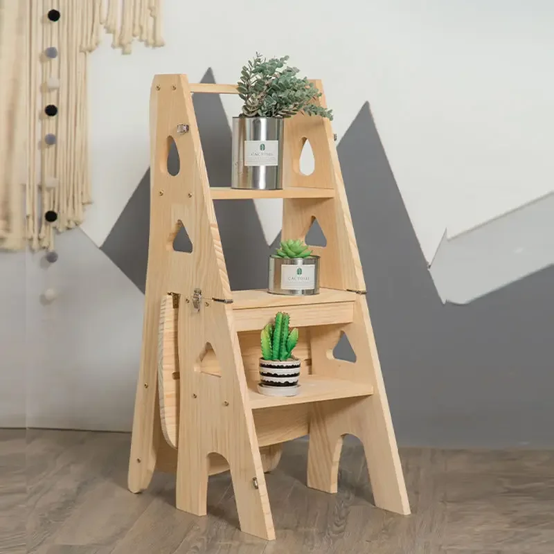 

ZSolid Wood Pine Ladder Household Folding Ladder Chair Stool Dual-purpose Climbing Pedal Multi-functional Herringbone LadderZ