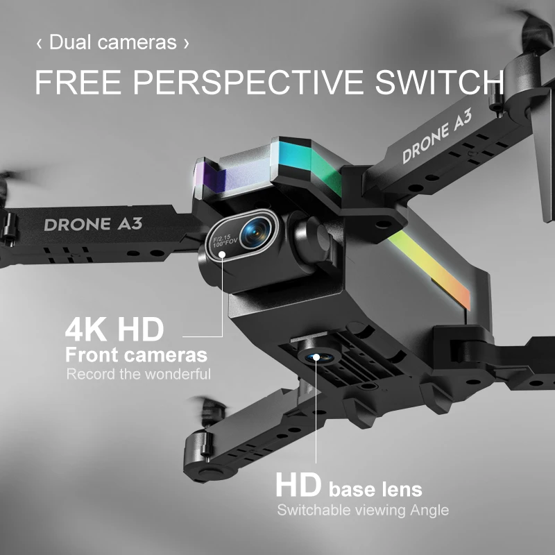 2024 A3 Mini Drone 4k Hd doppia fotocamera 2.4g 4ch pieghevole Rc elicottero Fpv Wifi fotografia Quadcopter regali per bambini adulti