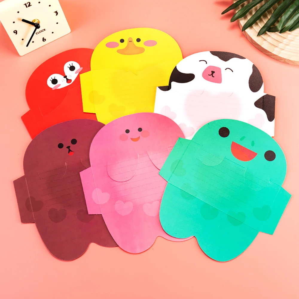 

6 sheets Korean Creative Festival Cartoon 3D Card, Student Birthday Wishes Handwritten Small Card Cute Envelope
