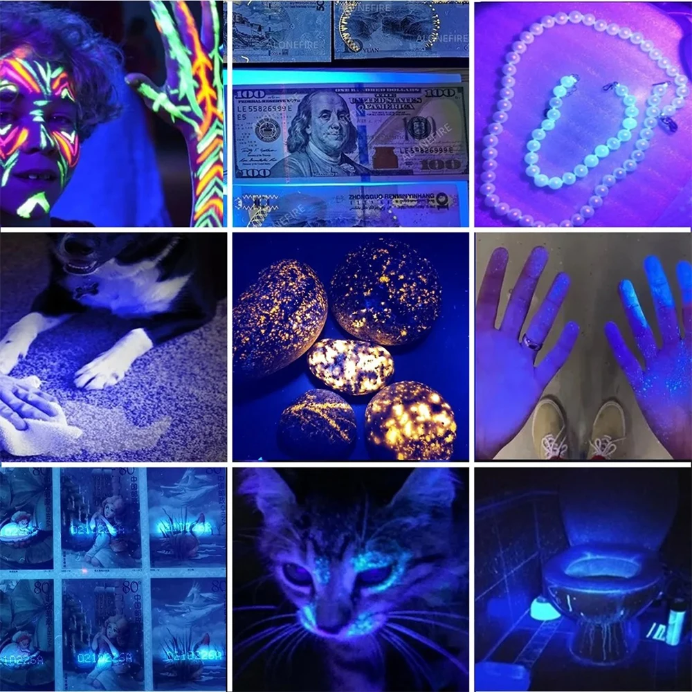 Powerful 365NM UV Flashlight Type-C Rechargeable Waterproof Purple Light For Pet Urine Stains Detector