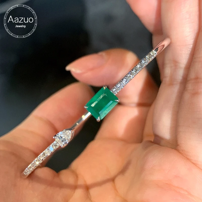 

Aazuo Luxury Jewelry18K White Gold Natrual Emerald Real Diamond Open Bangle Gift For Lady Upscale Trendy Engagement Party Au750