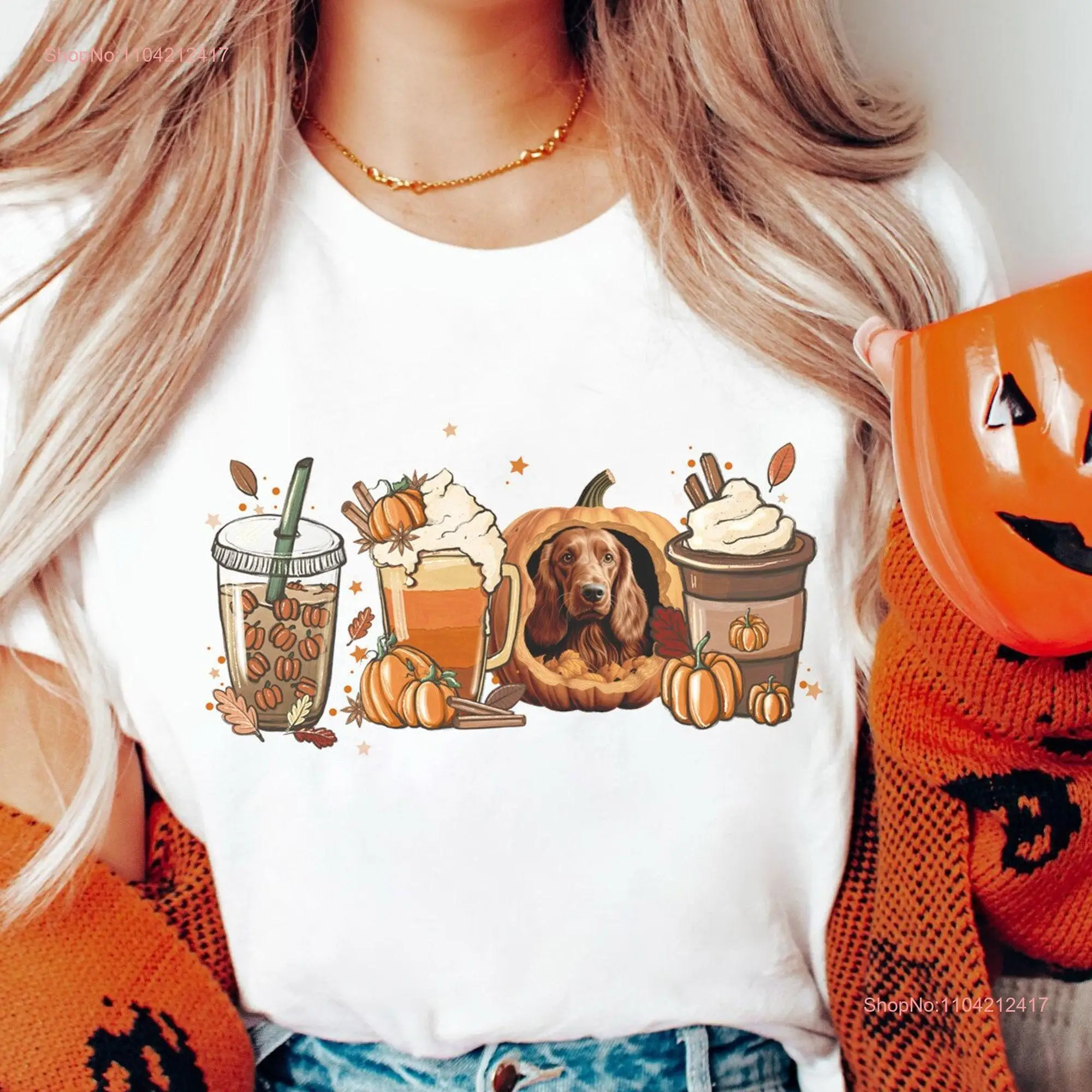 Dogs Irish Red Setter Dog Fall Halloween T Shirt Mom Person For People PSL Pumpkin Spice Latte Coffee