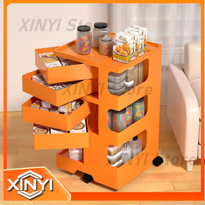 Large Capacity Living Room Rotating Storage Cabinet Creative Trolley for Bedside Multi-Tier Drawer Storage Unit