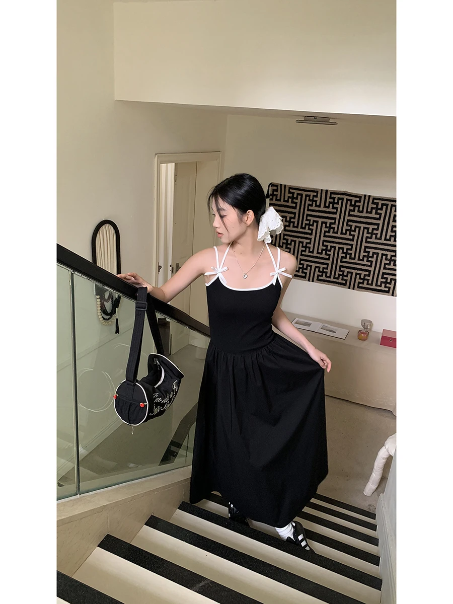 Ele Bla Strapl Dr Dames Zomer 2025, Nieuwe Collectie Hoge Taille A-lijn Katoenmix Jurk Casual Pendelen Sle