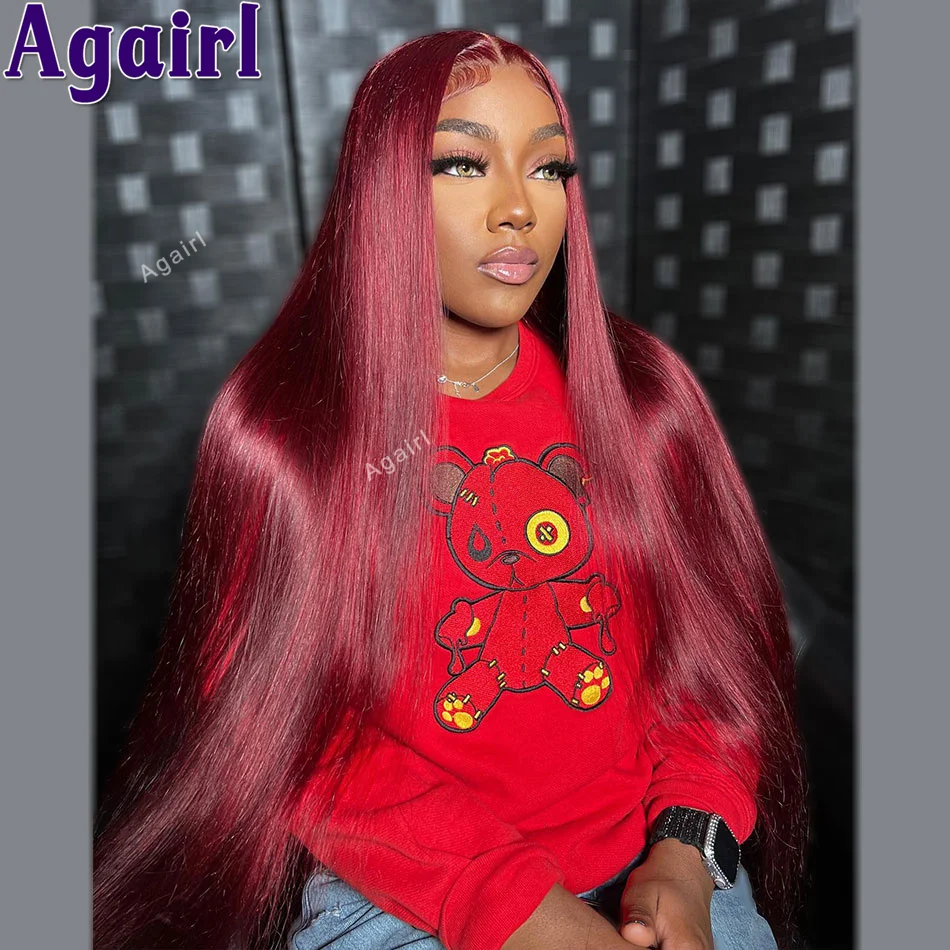 

Burgundy Red 99J Bone Straight Lace Frontal Human Hair Wigs Transparent 13x4 13x6 Lace Front Wigs Brazilian 6x4 Closure Lace Wig
