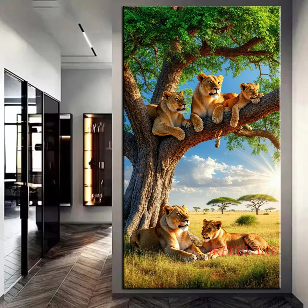 Grassland Lion Family Picture DIY Diamond Painting Cross Stitch Full Drill Diamond Mosaic New Collection Home Decor