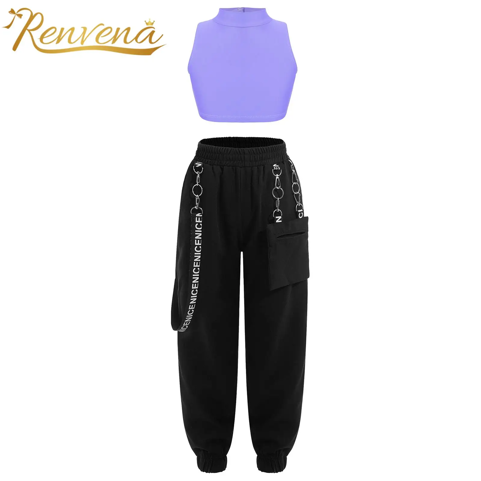 

6-16 Teens Two Pieces Children Sport Suits Kids Girls Sleeveless Yoga Sportswear for Street Dance Hip-hop Clothes Sets Tracksuit