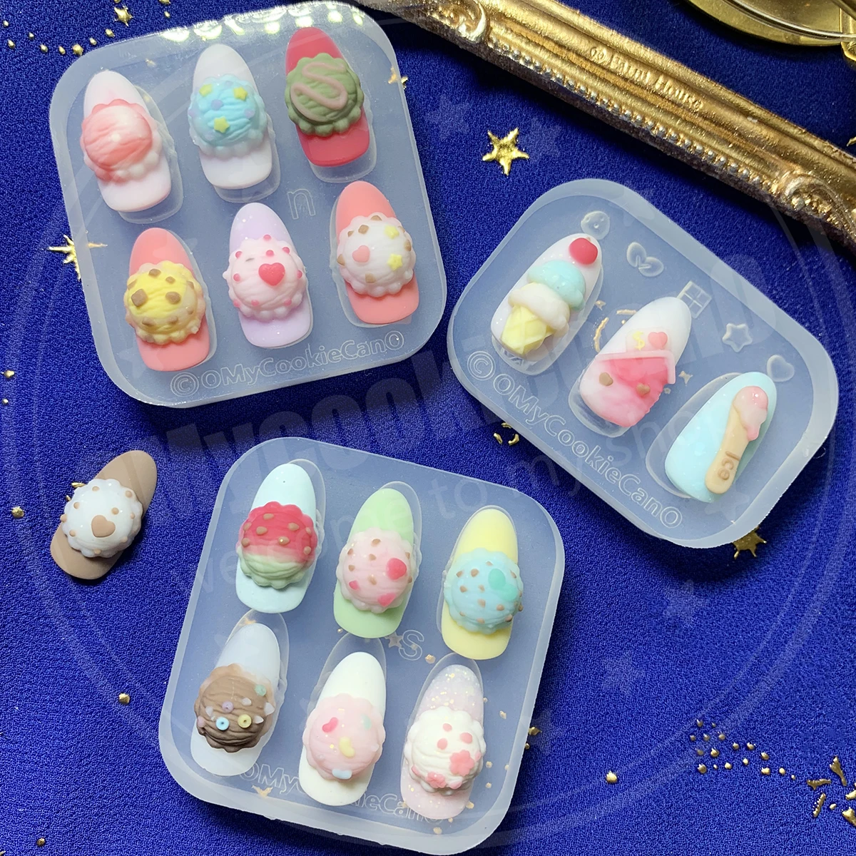 Multiple flavors! Super cute summer icy ice cream ball transparent silicone nail art molds.