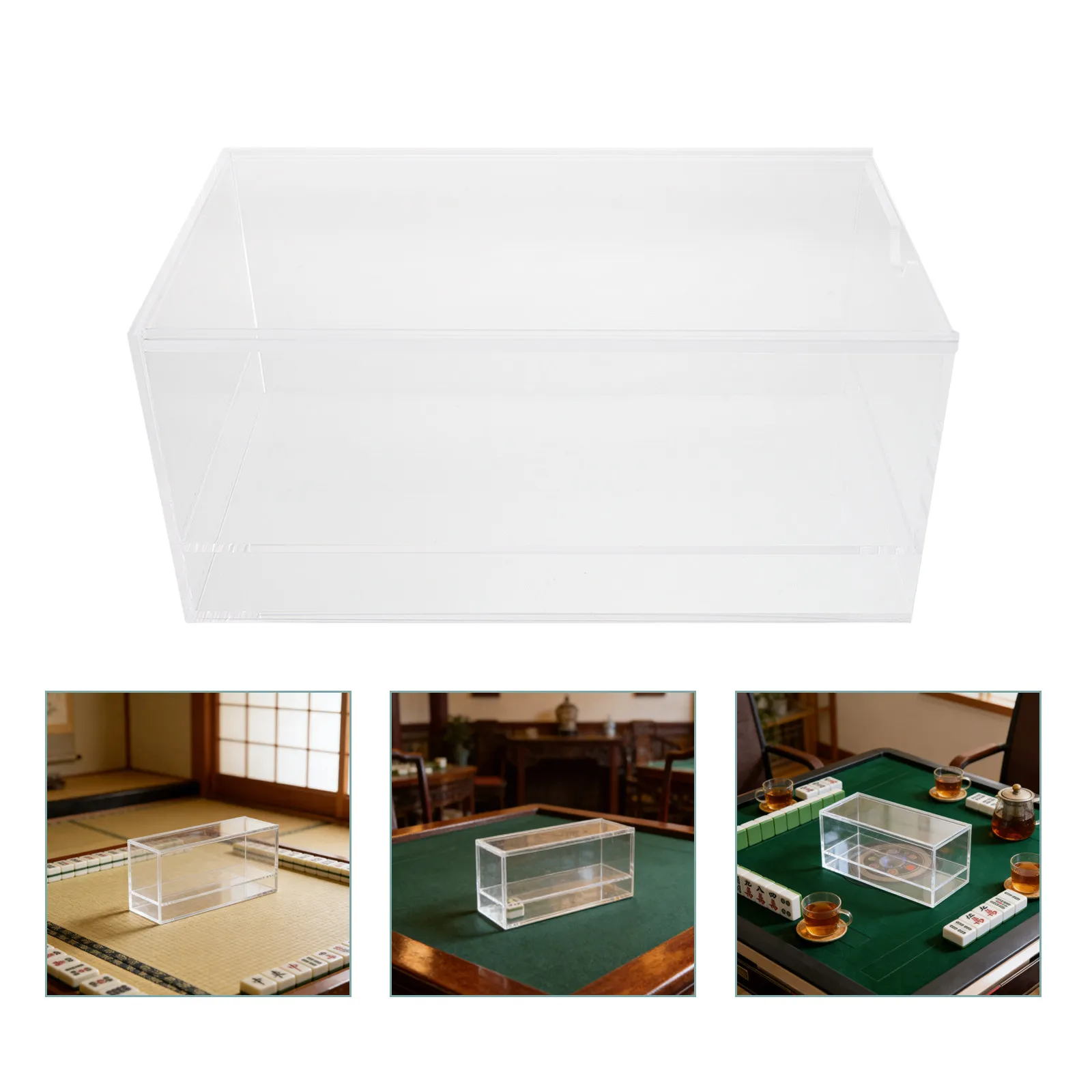 Clear Mahjong Case Empty Transparent Tiles Game with Pull-out Lid Only Chinese Storage Card Holder