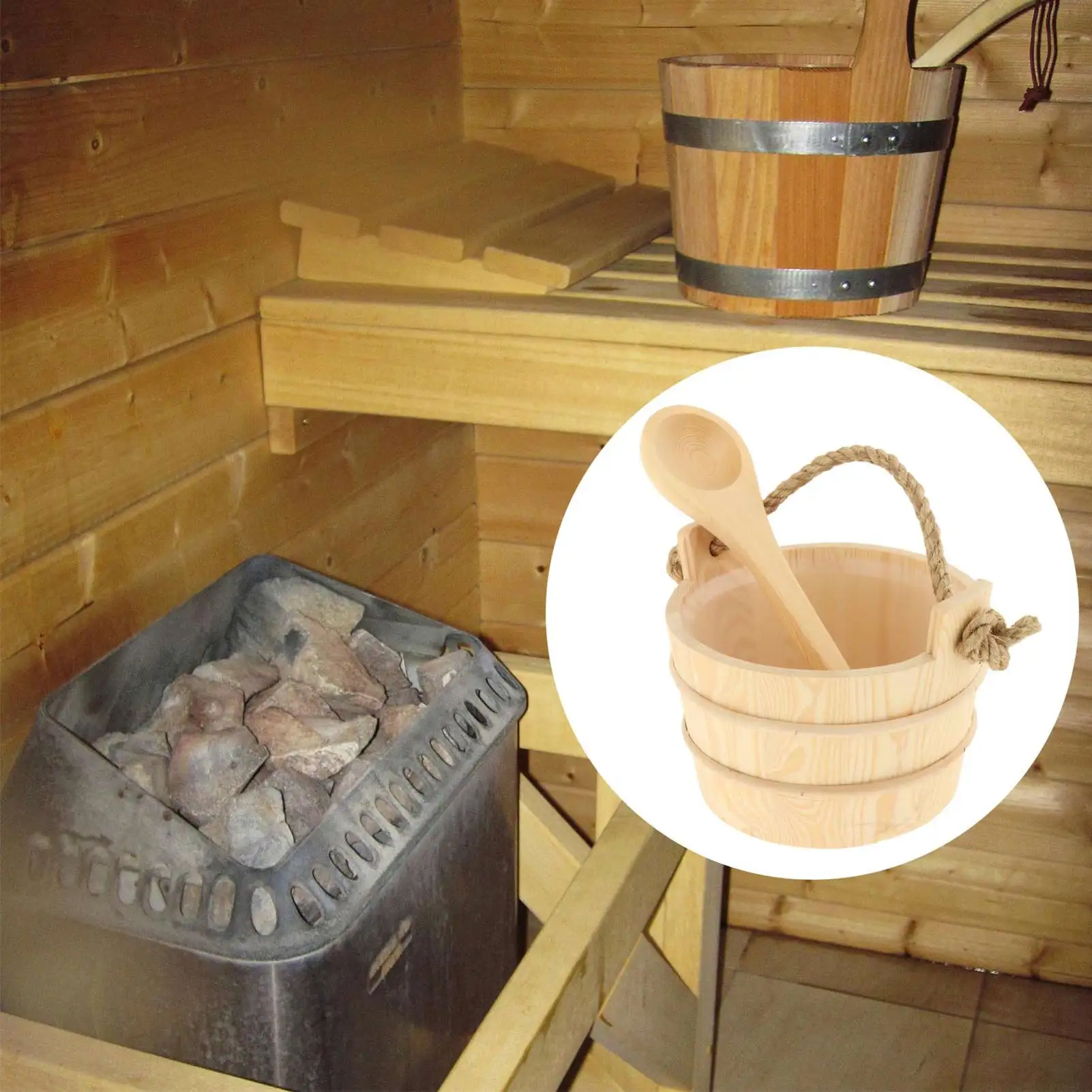 Kit di accessori per Sauna Set di barili per Sauna secchio e cucchiaio per Sauna con fodera manico esteso corda accessori essenziali per Spa per