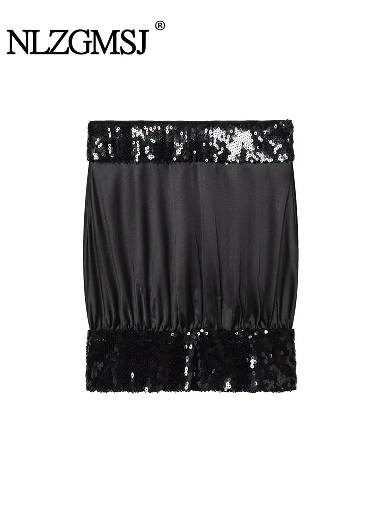 

NLZGMSJ Women Off Shoulder Top Sexy Corset Tanks & Camis Fashion Backless Top Chic Black Sequin Elegant Camisole Tops Y2K