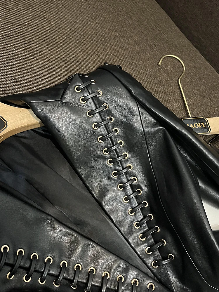 Manteau Jaet en cuir lourd Du Faionable Star Commute Sle Slim Fit Cuir synthétique Long Sve rond Ne JF-