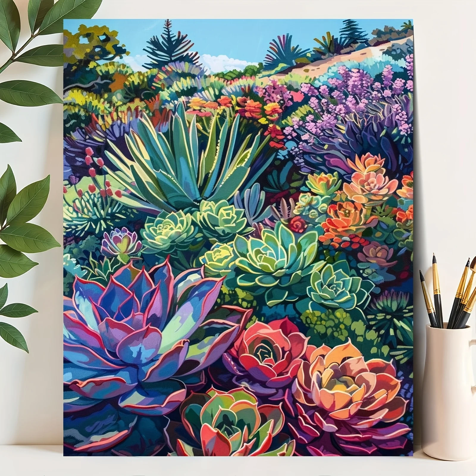 Professional Art Use A  Frameless Professional Art Kit Suitable for Beginners, Featuring Acrylic Paints, a Canvas, Three Br