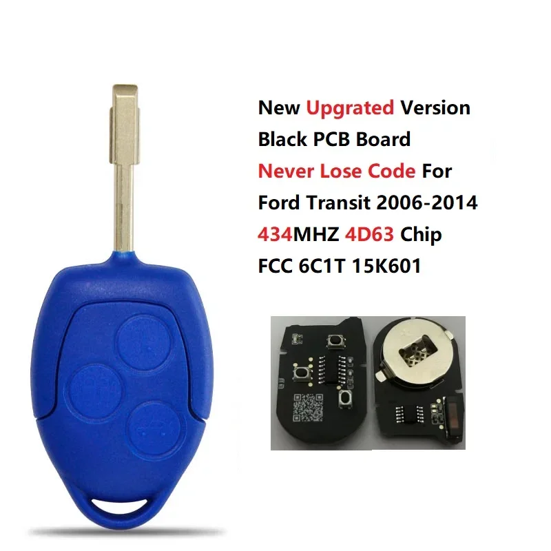 New Upgrated Version Black Board  Never Lose Code Car Fob For Ford Transit 2006-2014 Remote Key 434MHZ 4D63 Chip 6C1T 15K601